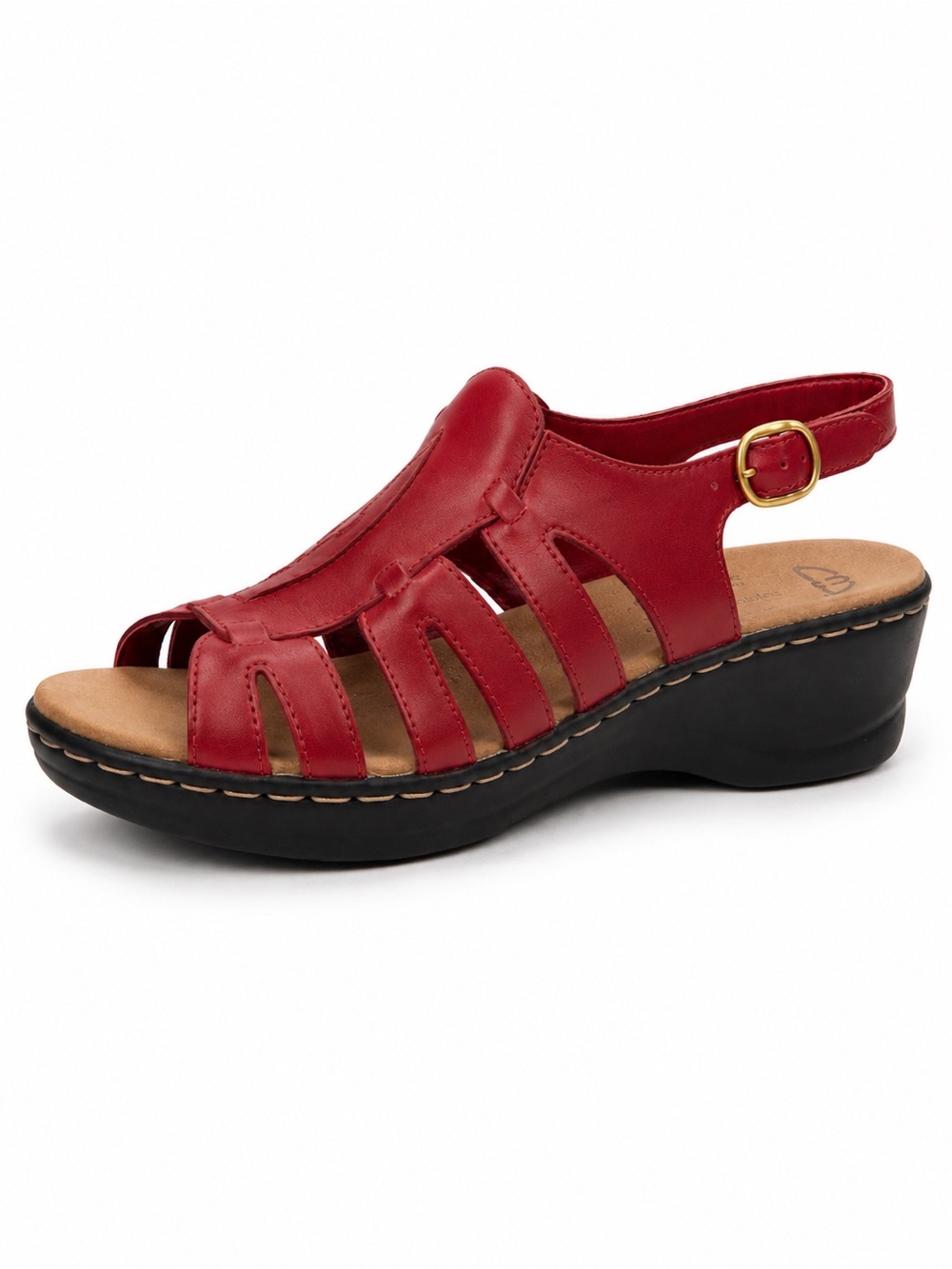 Clarks Lexi Bendables Red Leather Fisherman Wedge Sandals Comfort Size 8